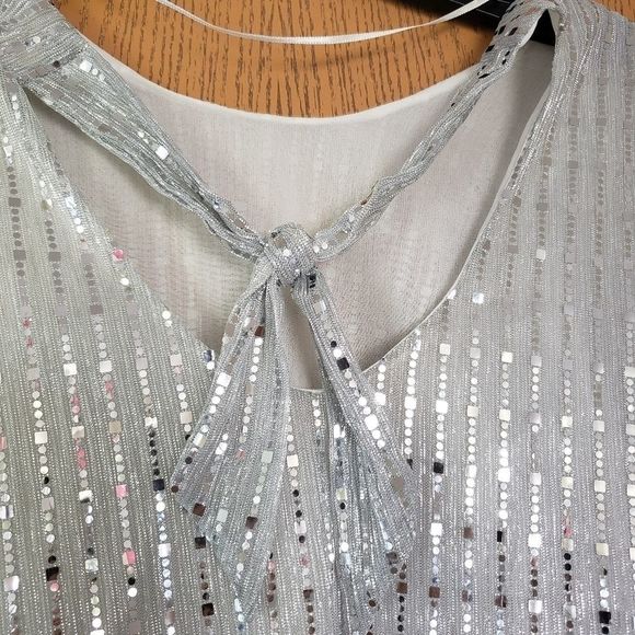 ZARA Silver Mirror Sequin Dolman Sleeve Flowy Top - Picture 6 of 8